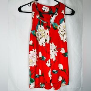 Cabi, NWOT, SZ XS, Button Down Sleeveless Top, Deep orange and floral